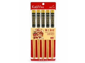 Kit de palitos chinos madera extremos dorados